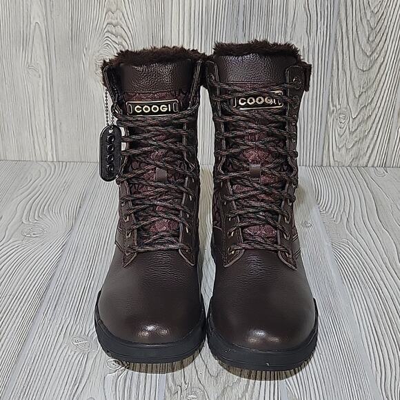 COOGI Winter Faux Fur Lined Logo Brown Boots Mens Size 7.5 - Picture 5 of 13